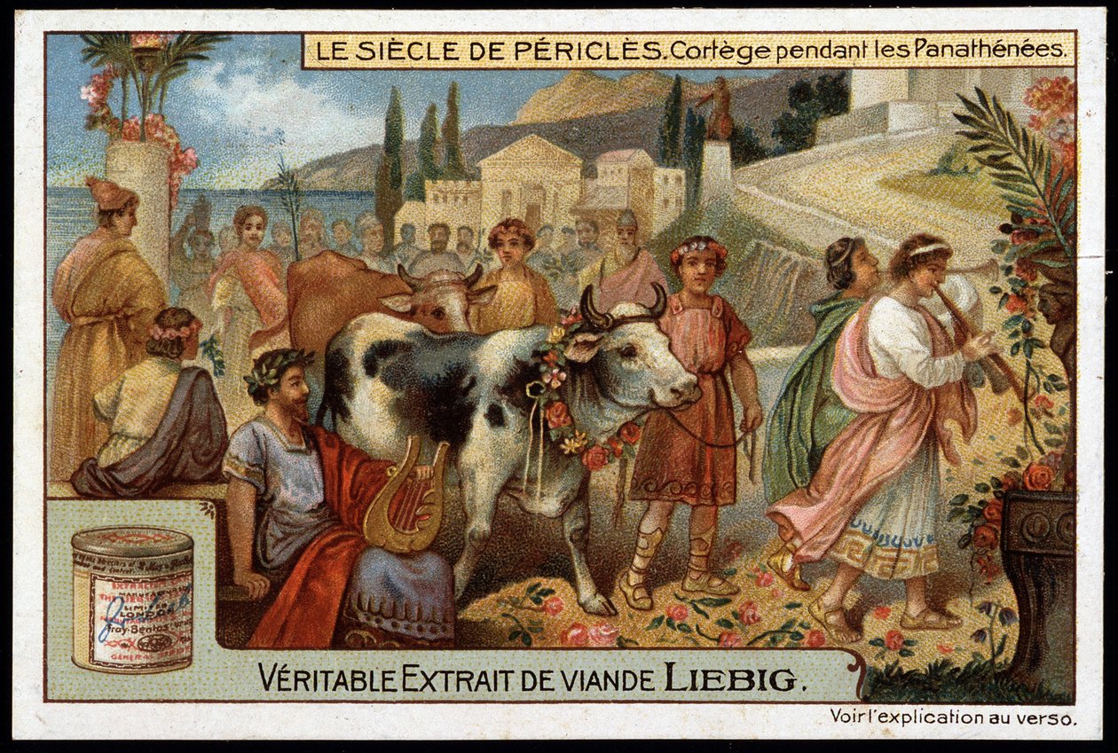 Siècle de Périclès (495-429 av. J.-C.) : cortège pendant les Panathénées - Chromolithographie Liebig - Unknown artist
