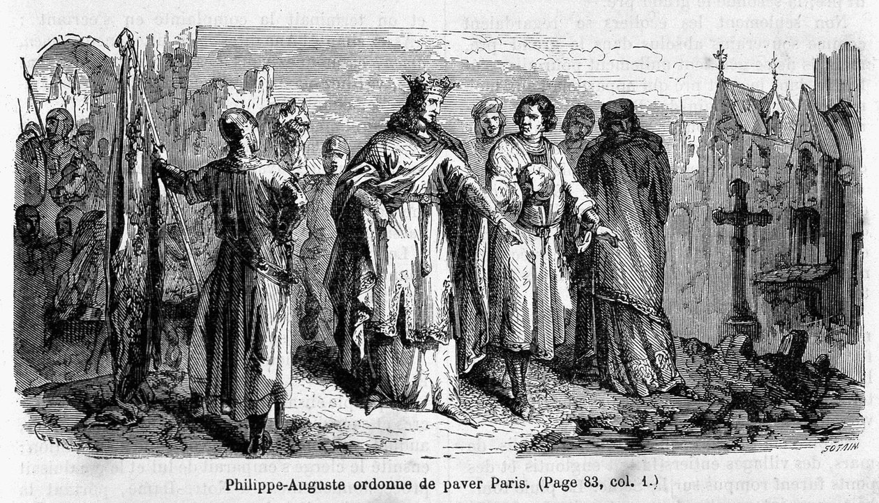 Philippe Auguste ordonne de paver Paris au 12ème siècle (gravure) - Unknown artist