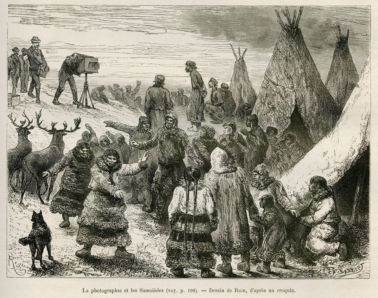 Photographie et Samoïèdes de la région de Caborova (Suède), dessin de Riou, pour illustrer l