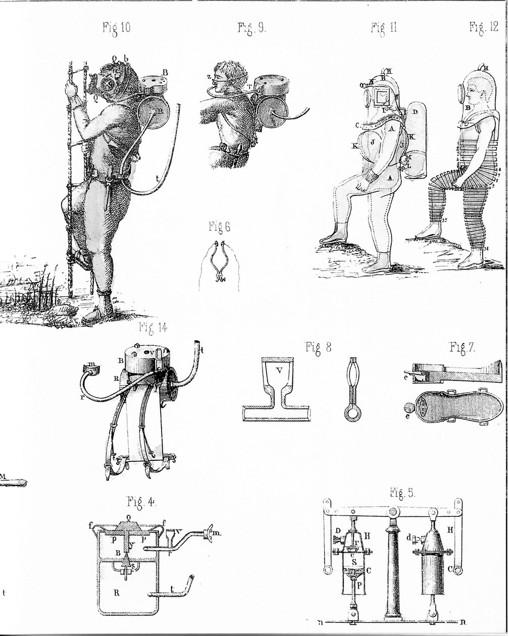 Planche représentant les combinaisons Rouquayrol - Denayrouze - Unknown artist