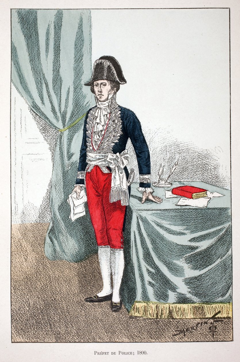 Préfet de police (1800). Eau-forte en couleurs, pour illustration Histoire du corps des gardiens de la paix, livre publié sous les auspices de Louis Lépine (1846-1933) préfet de police de la Seine, par Alfred Rey (1864-?) et Louis Féron - Unknown artist