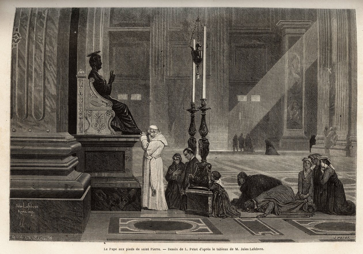 Le pape Pie IX (pio 9) (1792-1878) recueilli au pied de la statue de Saint Pierre, à l