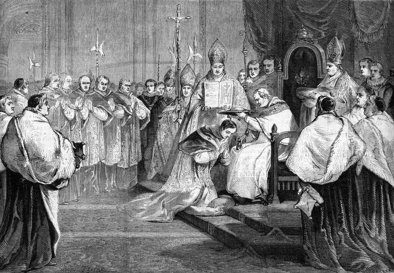 Le pape Pie IX remettant le chapeau de cardinal au prince Lucien Bonaparte en 1868. - Unknown artist