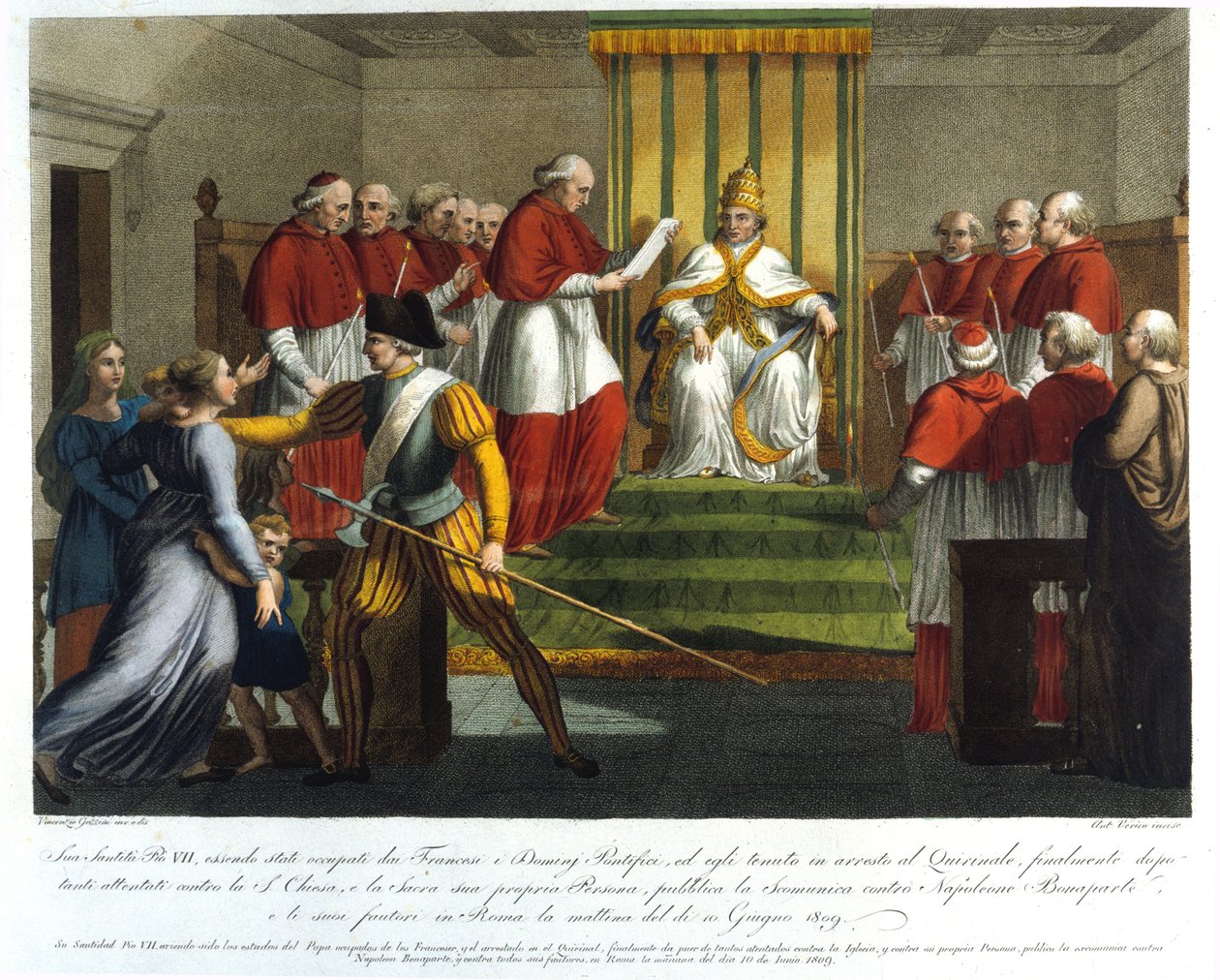 Le Pape Pie VII (1742 - 1823) excommunie Napoléon Bonaparte le 10 juin 1809. Gravure du 19ème siècle. - Unknown artist
