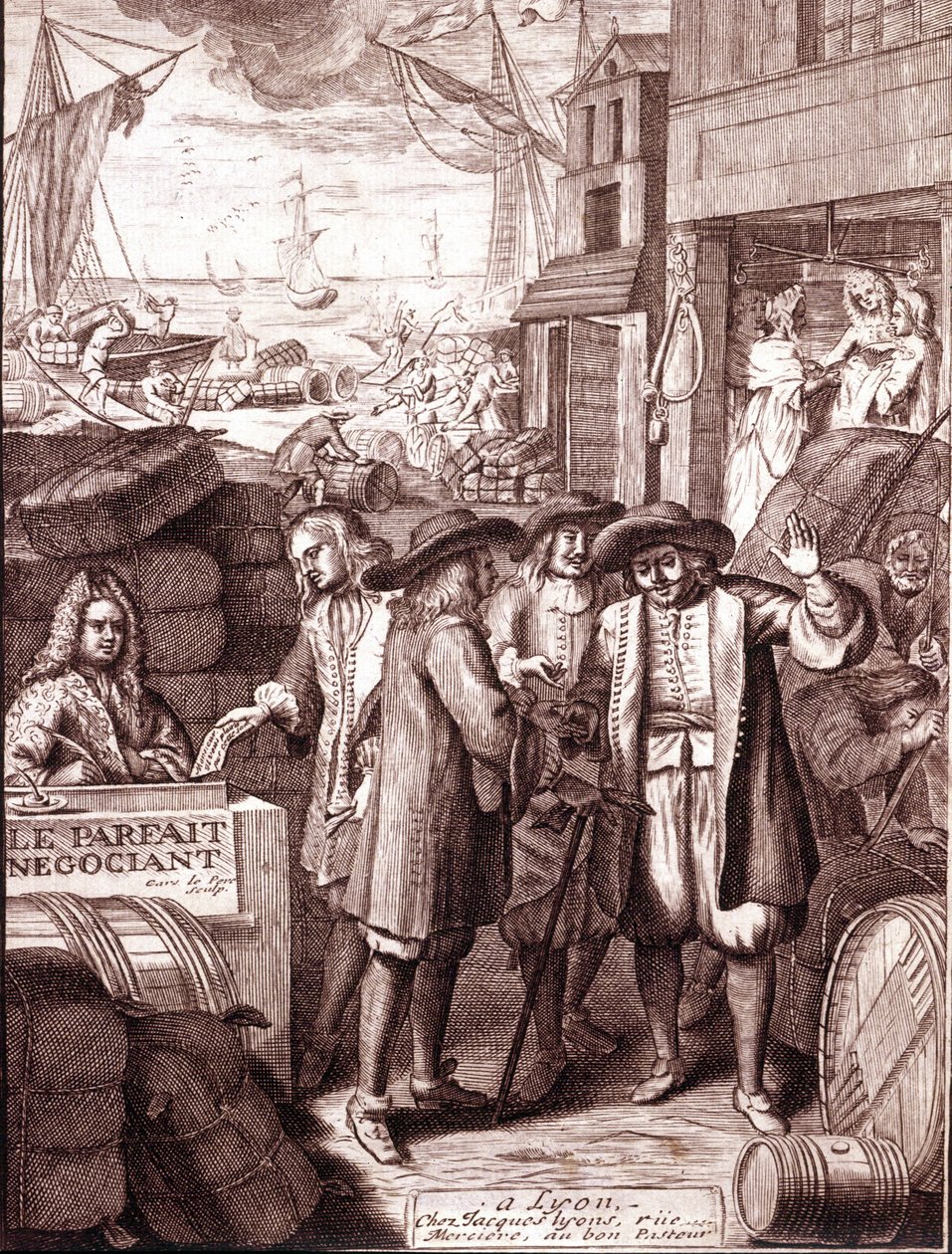 Marchands de port se parlant. Gravure du XIXe siècle. - Unknown artist