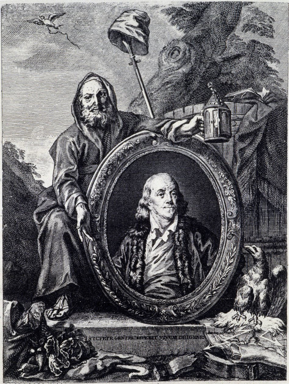 Portrait de Benjamin Franklin (1706 - 1790), homme politique américain, mémorialiste, pamphlétaire et physicien - Unknown artist