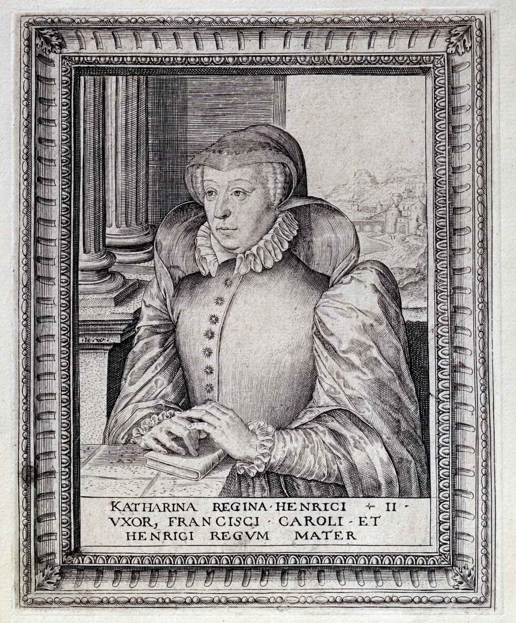 Portrait de Catherine de Médicis (Caterina de Medici) (1519-1589), Reine de France. Gravure du 16e siècle. Pau, Musée du Château - Unknown artist