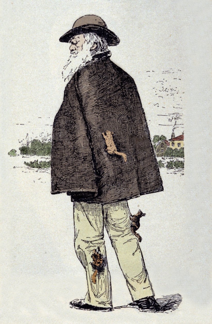 Portrait de Charles Darwin (1809-1882) jouant avec des écureuils - Unknown artist