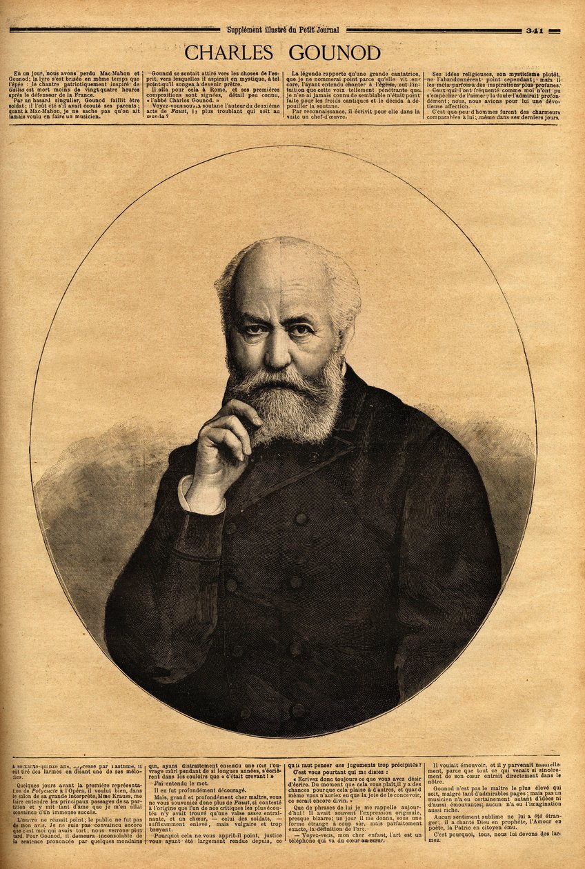 Portrait de Charles Gounod (1818-1893), compositeur français, réputé pour ses opéras (Faust en 1859, Roméo et Juliette en 1867), il a également composé des symphonies et de nombreuses mélodies pour les poèmes d