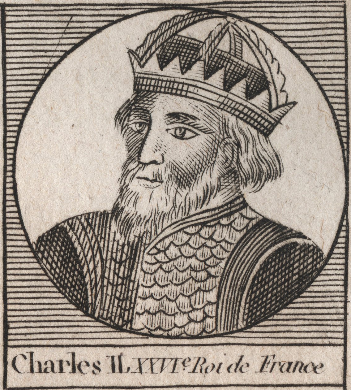 Portrait de Charles II le Chauve (823-877), Roi de France - Charles II (823-877) le Chauve - gravure de "Instruction sur l