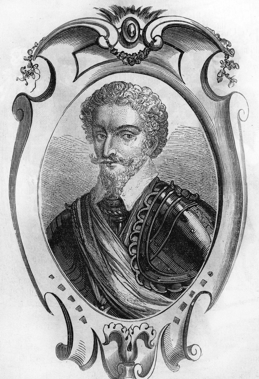 Portrait de Charles de Gontaut, baron puis duc de Biron (1562-1602), maréchal de France. Gravure de 1866 - Unknown artist