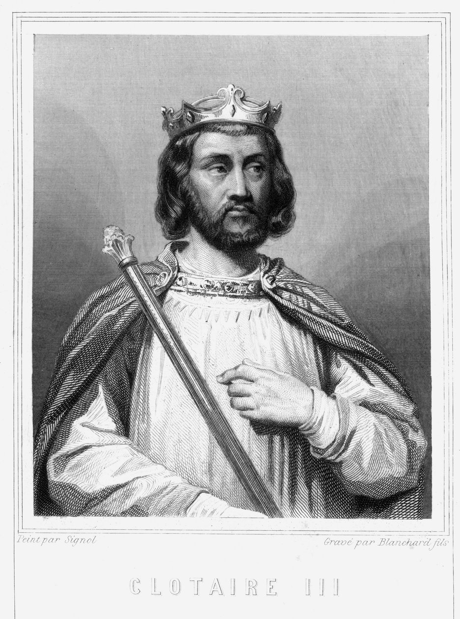 Portrait de Clotaire III (652 - 673), Roi de Neustrie et de Bourgogne - dans “Histoire des Français” par Lavallée, gravure - Unknown artist