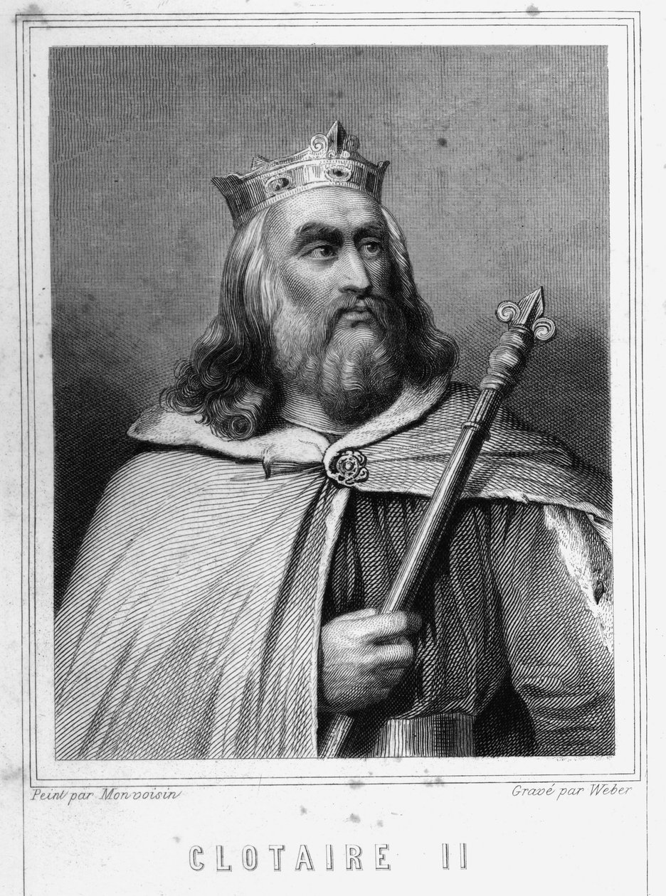 Portrait de Clotaire II (584 - 628), roi de Neustrie et roi des Francs - dans «Histoire des Français» de Lavallée, gravure, sd - Unknown artist