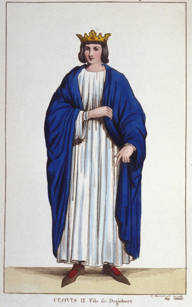 Portrait de Clovis II (? - 657), Roi de Neustrie, Bourgogne et Austrasie gravure de 1830 - Unknown artist