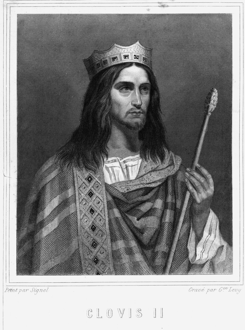 Portrait de Clovis II (? - 657), roi de Neustrie, Bourgogne et Austrasie - dans « Histoire des Français » par Lavallée, gravure, sd - Unknown artist