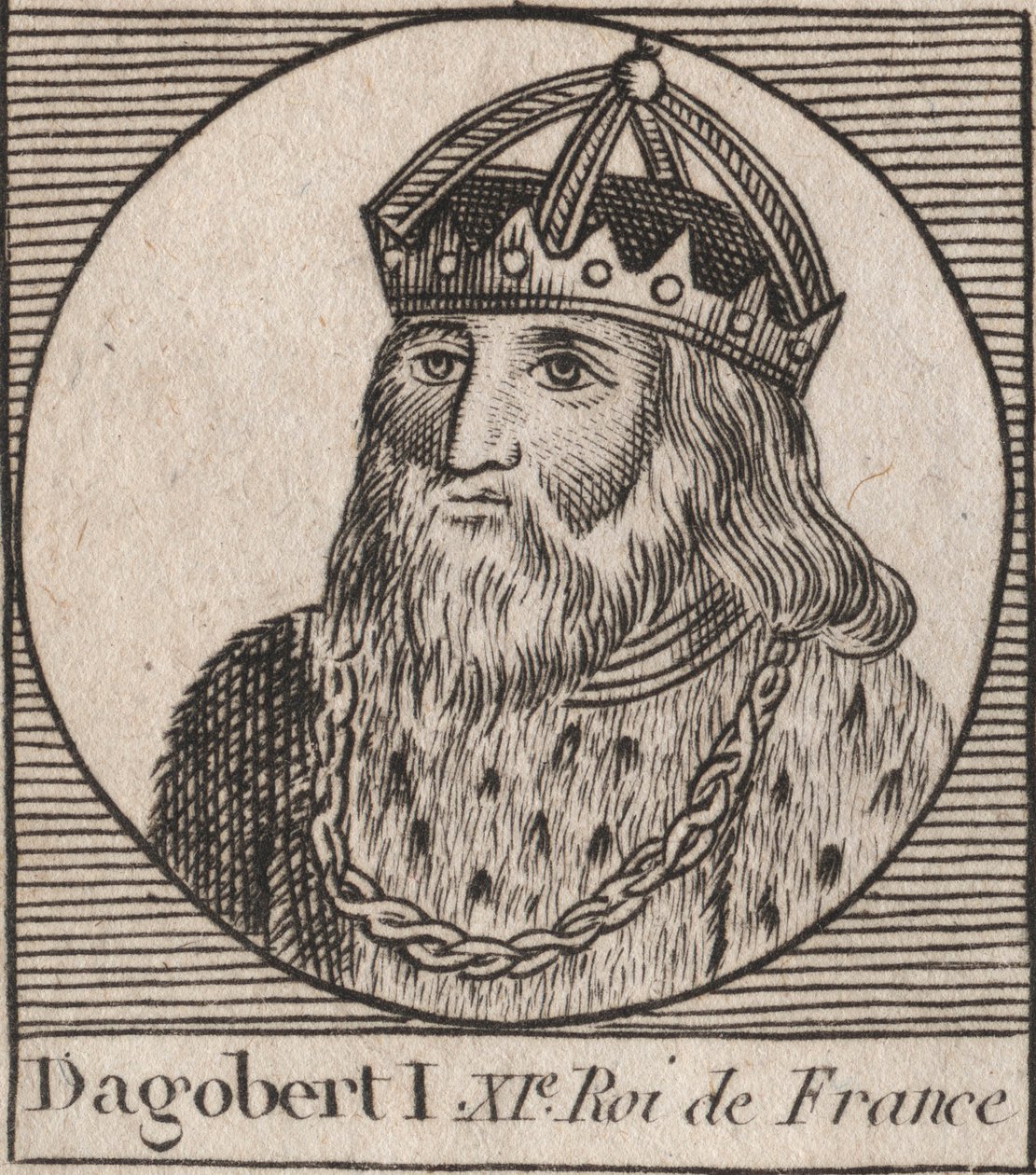 Portrait de Dagobert, roi des Francs de 628 à 638 - Dagobert (605-639) roi des Francs - gravure de « Instruction sur l
