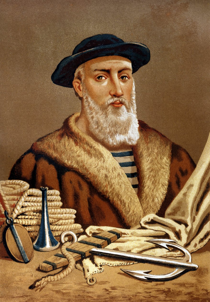 Portrait de Fernand de Magellan, navigateur portugais (1480-1521). de « Hombres y Mujeres célebres ». Barcelone 1877 - Unknown artist
