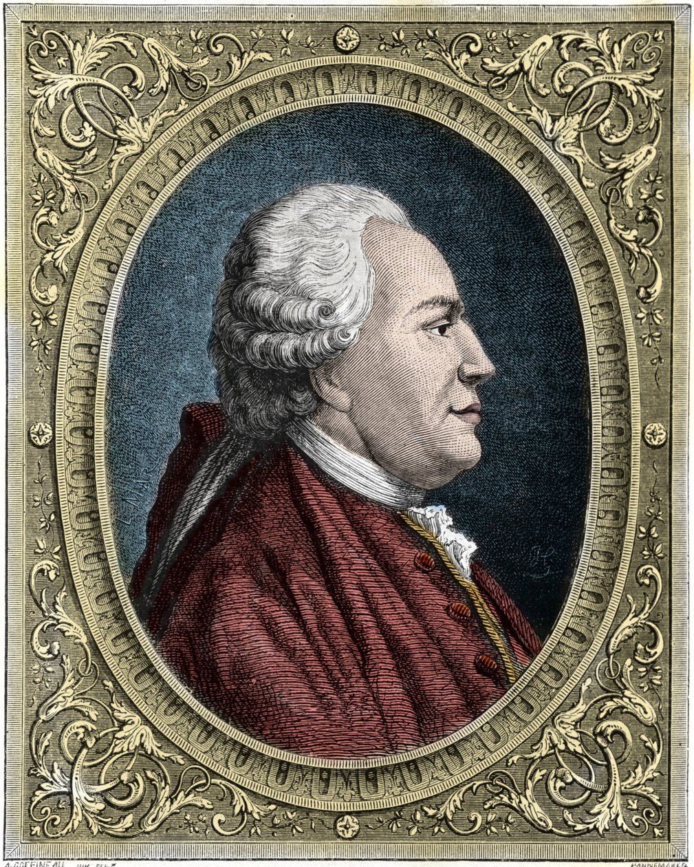 Portrait de Franz-Anton Mesmer (1734-1815) médecin allemand, fondateur de la théorie du magnétisme animal (mesmérisme). Gravure en couleur du 19ème siècle - Unknown artist