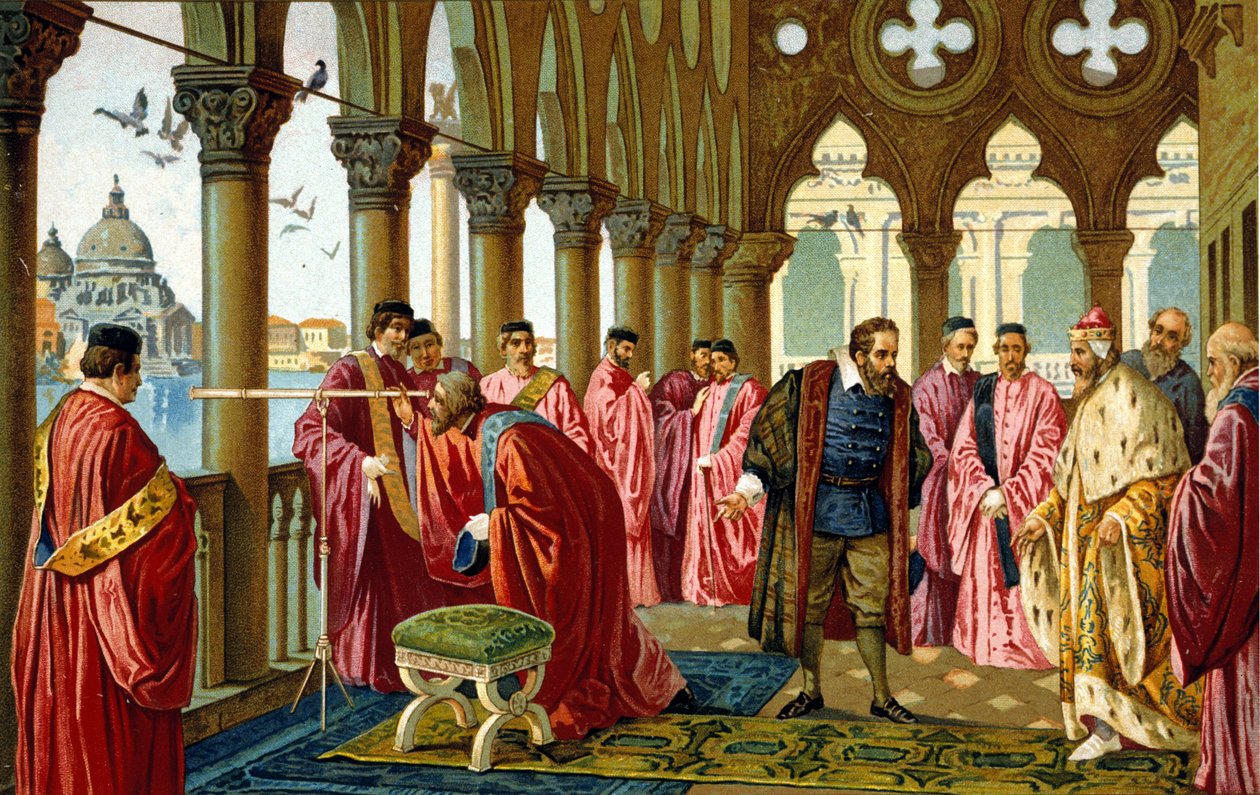 Portrait de Galilée présentant la longue-vue au Doge dans son Palais Ducal à Venise - Unknown artist