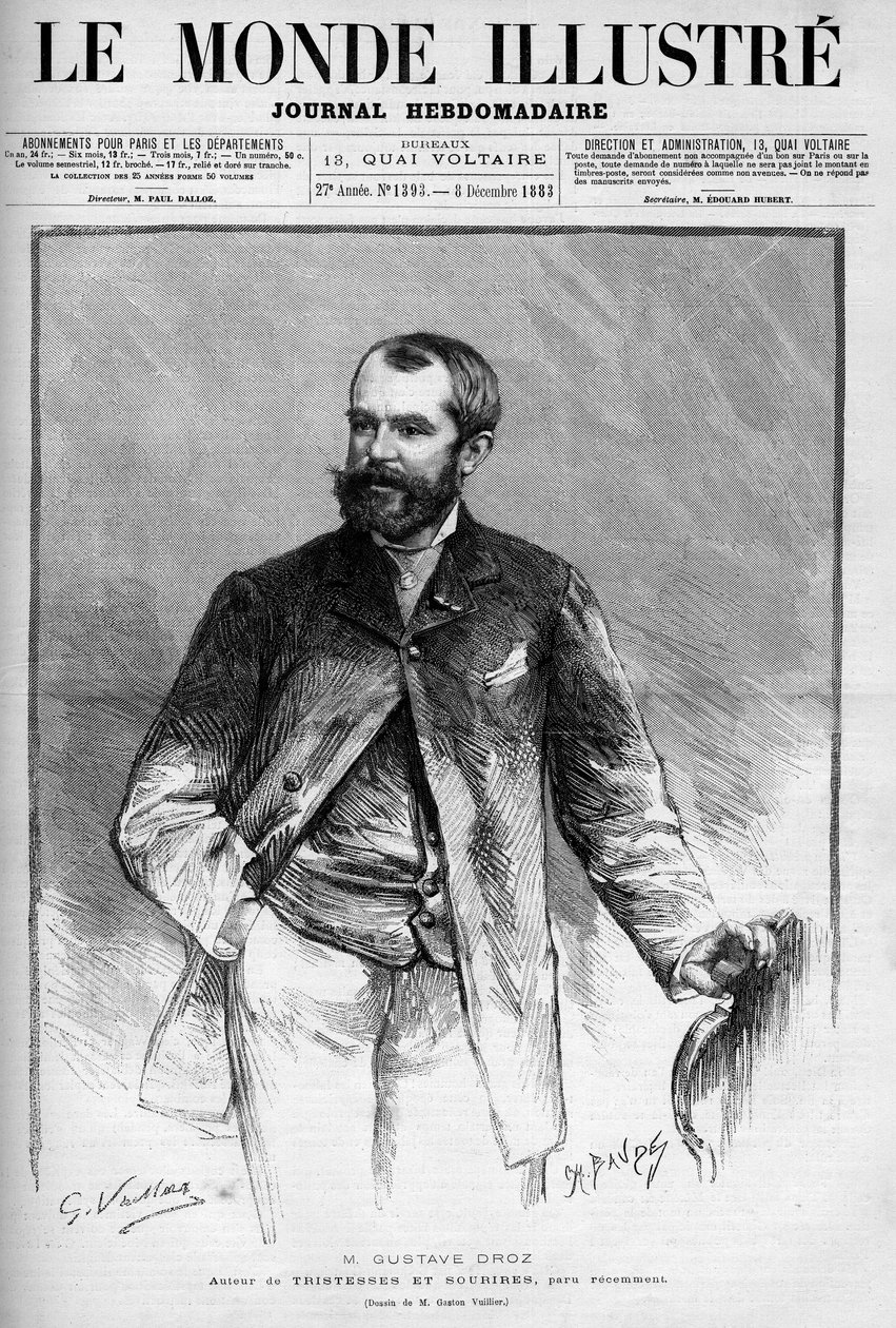 Portrait de Gustave Droz (1832-1895), peintre et romancier français. Gravure dans « Le Monde Illustré » - Unknown artist