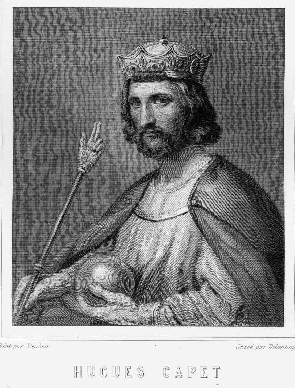 Portrait de Hugues I Capet (v. 941 - 996), duc de France puis roi de France - dans «Histoire des Français» de Lavallée, gravure, sd - Unknown artist