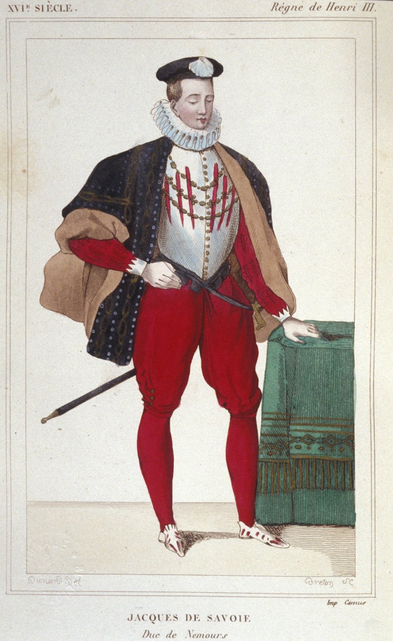 Portrait de Jacques de Savoie Nemours (1531-1585), comte de Genève et duc de Nemours de 1533 à 1585. Gravure de 1830 - Unknown artist