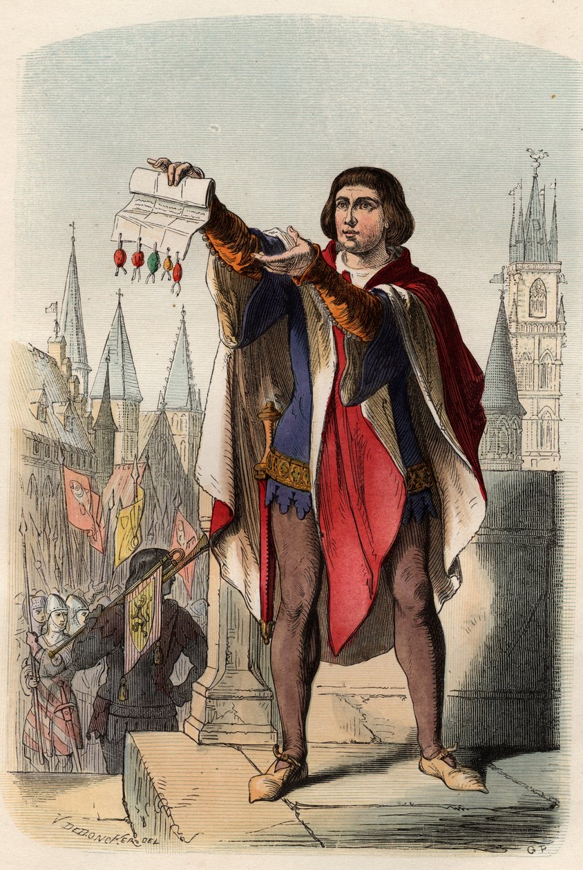 Portrait de Jacques ou Jacob van Artevelde (1287-1345) homme politique flamand. Gravure de 1868 dans "Histoire de Belgique depuis les temps primitifs jusqu