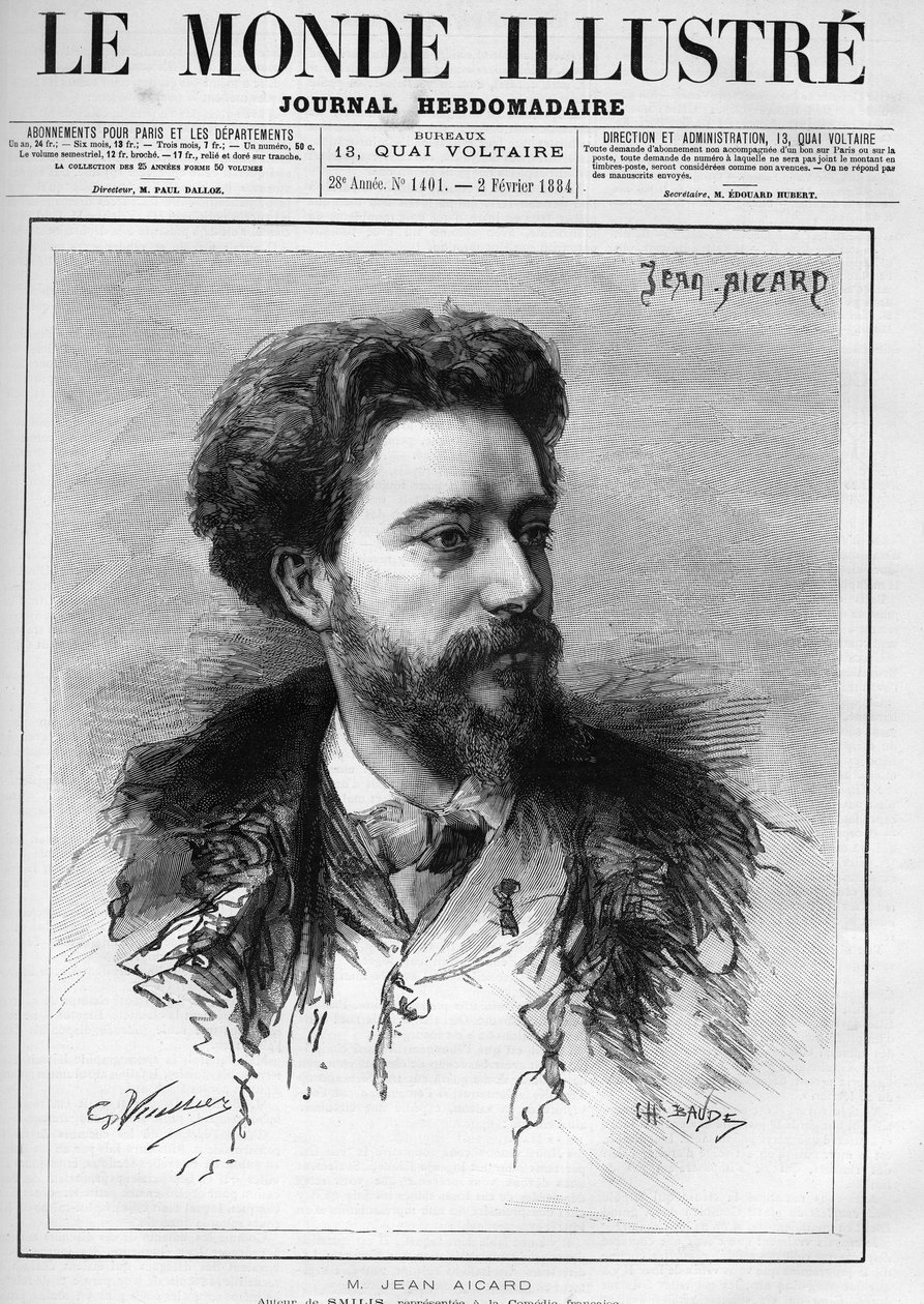 Portrait de Jean Aicard (1848-1921) écrivain français. Gravure dans "Le Monde Illustré" - Unknown artist