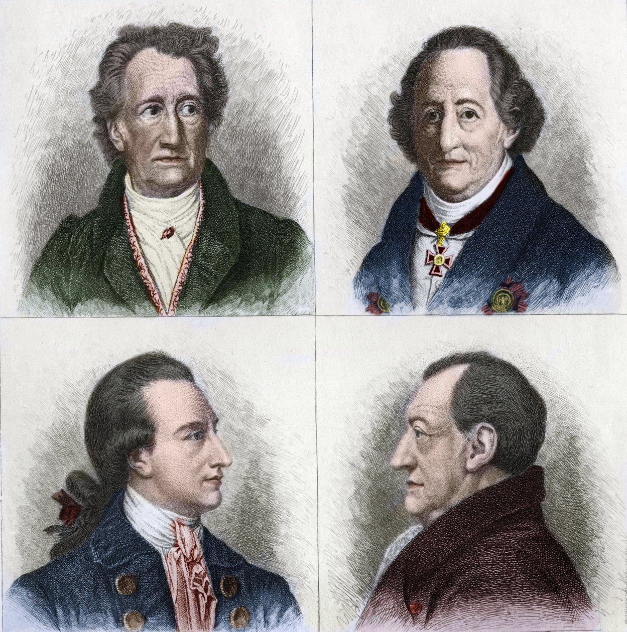 Portrait de Johan Wolfgang Goethe (1749 - 1832), écrivain allemand, à différents âges de sa vie. Gravure du XIXe siècle. - Unknown artist