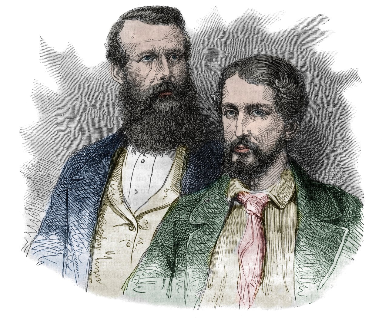 Portrait de John Hanning Speke, explorateur britannique, et James Augustus Grant, soldat et explorateur britannique. Ensemble, ils ont exploré les sources du Nil - gravure dans « L