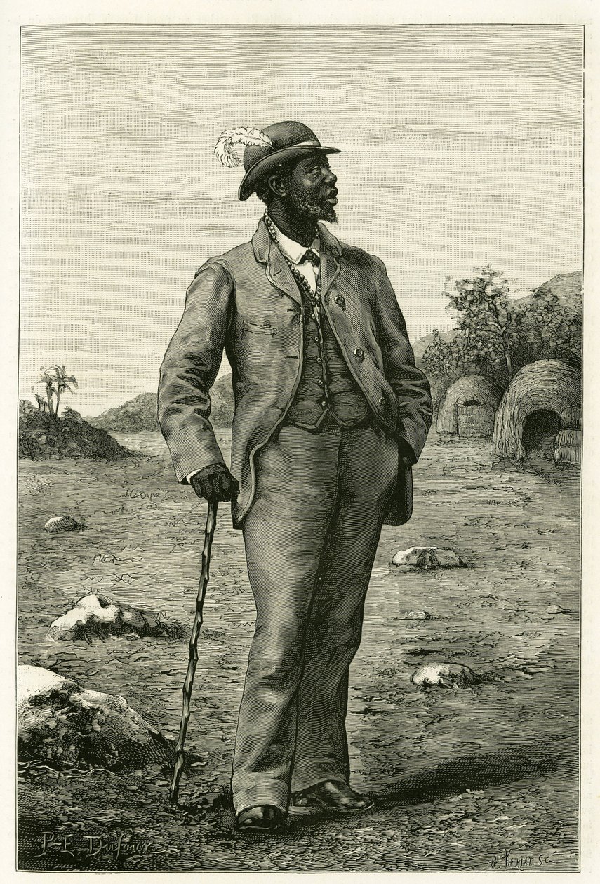 Portrait du roi Sepopo du Zambèze (actuelle Afrique du Sud), vêtu à l