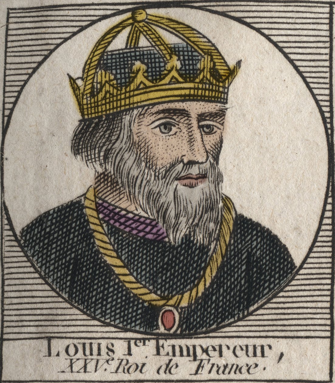 Portrait de Louis Ier le Pieux (778-840) Roi de France, Empereur romain germanique - gravure dans « Instruction sur l