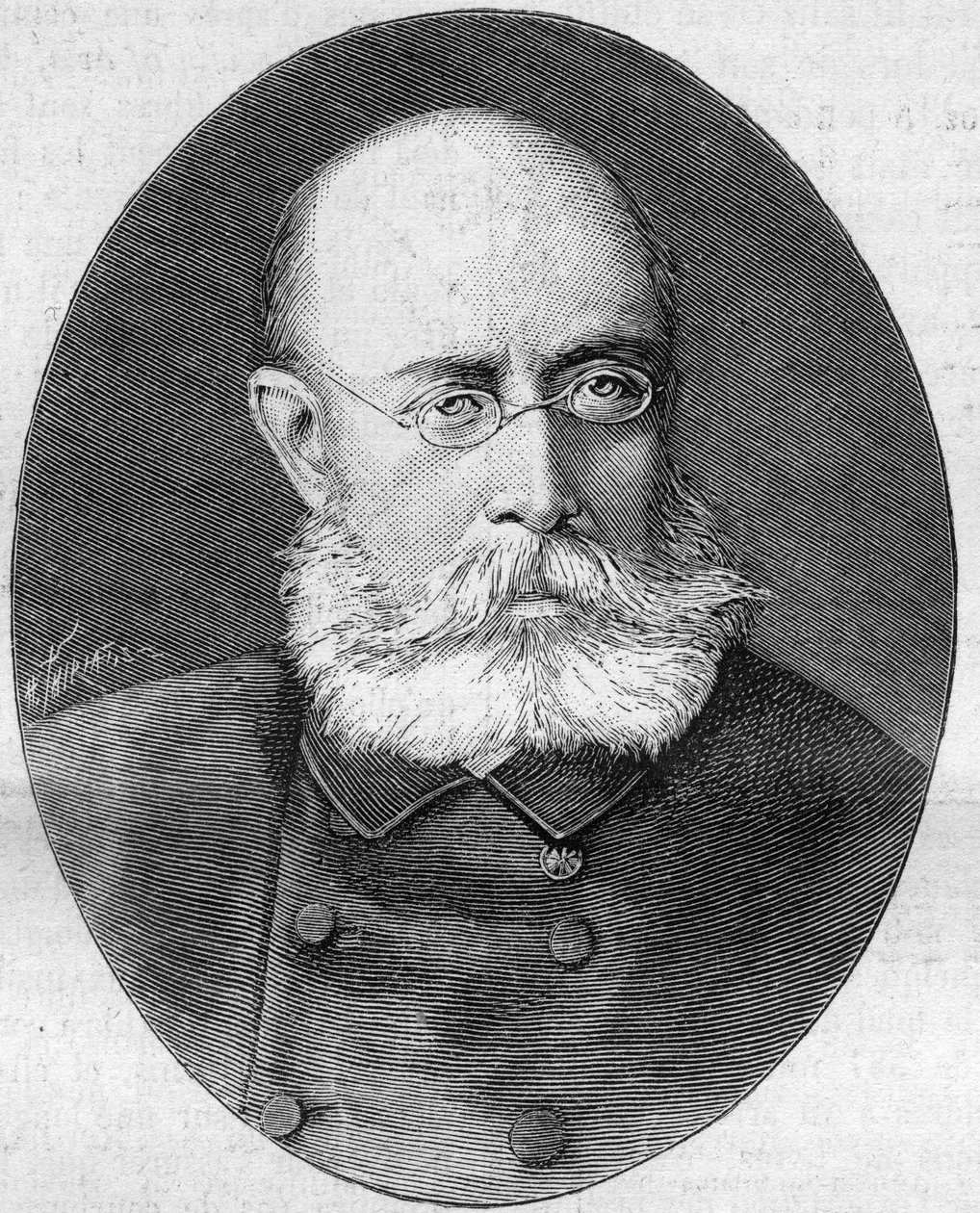 Portrait de Louis Léon César Faidherbe (général Faidherbe) (1818-1889), soldat et homme politique français. Gravure dans « La Nature. Revue des sciences et de ses applications aux arts et à l