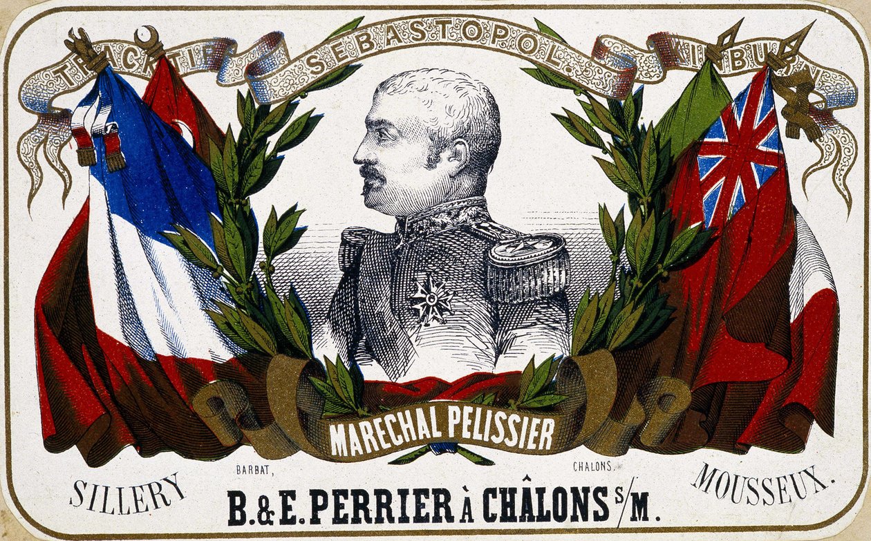 Portrait du Maréchal Pélissier sur une étiquette de champagne "B. & E. Perrier à Châlons sur Marne", sd. 19ème siècle - Unknown artist