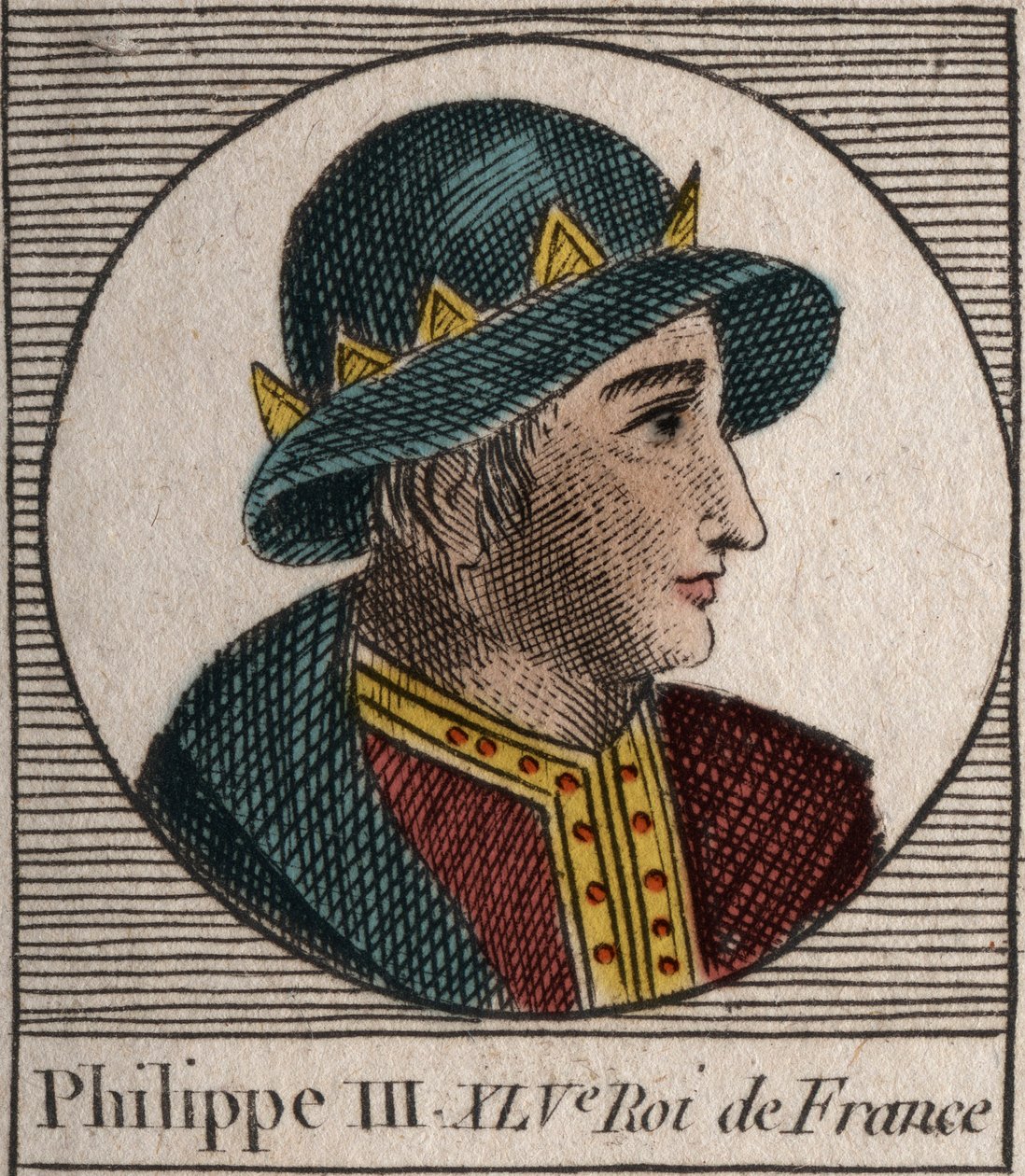 Portrait de Philippe III de France, dit Philippe le Hardi (1245-1285) (dynastie des Capétiens) - gravure de Instruction sur l