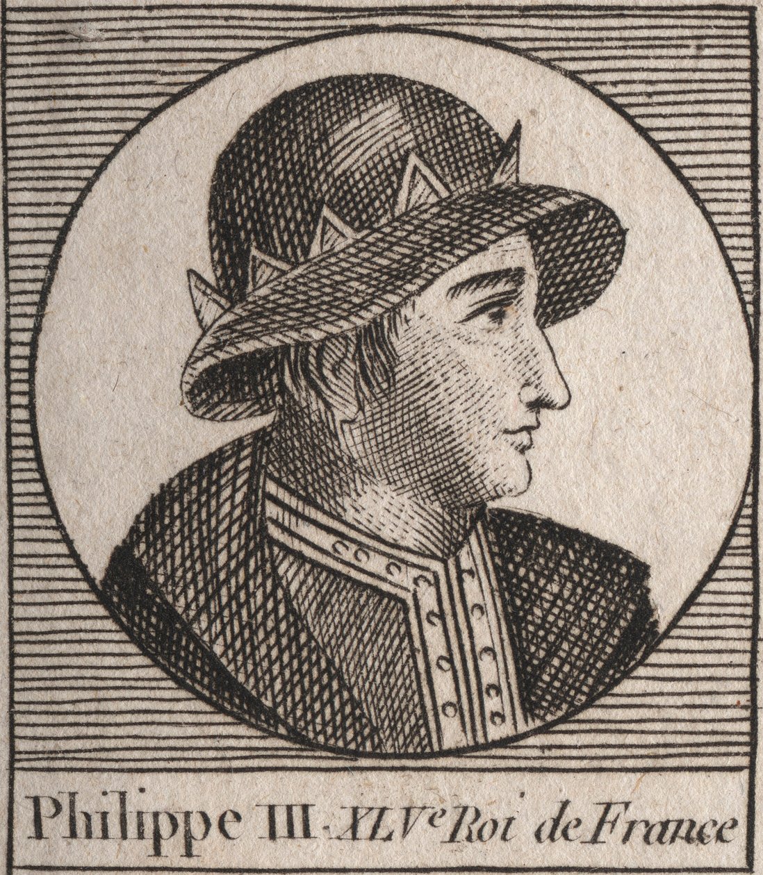 Portrait de Philippe III de France, dit Philippe le Hardi (1245-1285) (dynastie des Capétiens) - Philippe III dit le Hardi Roi de France - gravure de "Instruction sur l