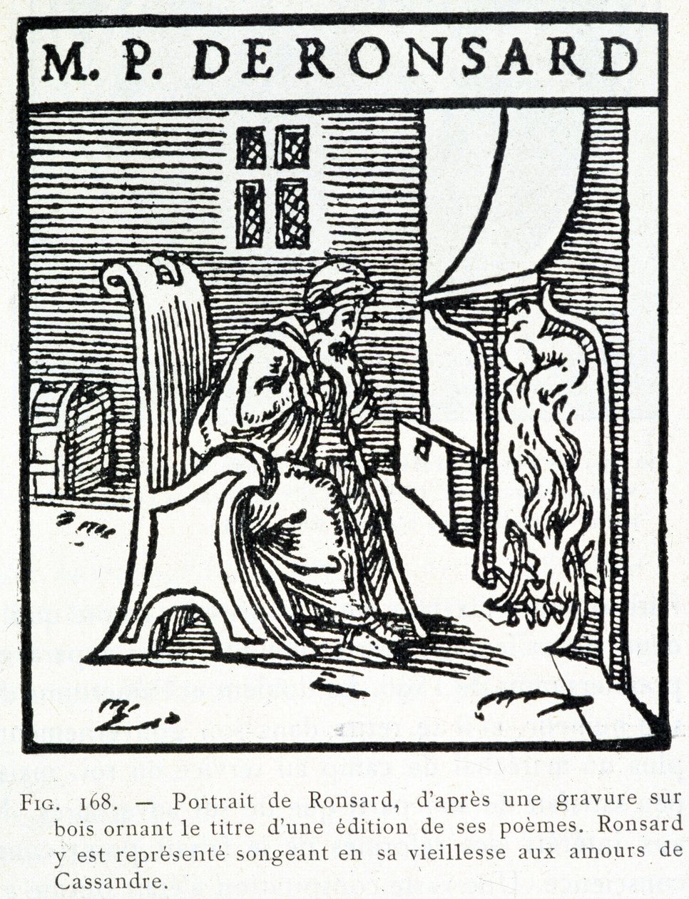 Portrait de Pierre de Ronsard vieux pensant aux amours de Cassandre - gravure sur bois - Unknown artist