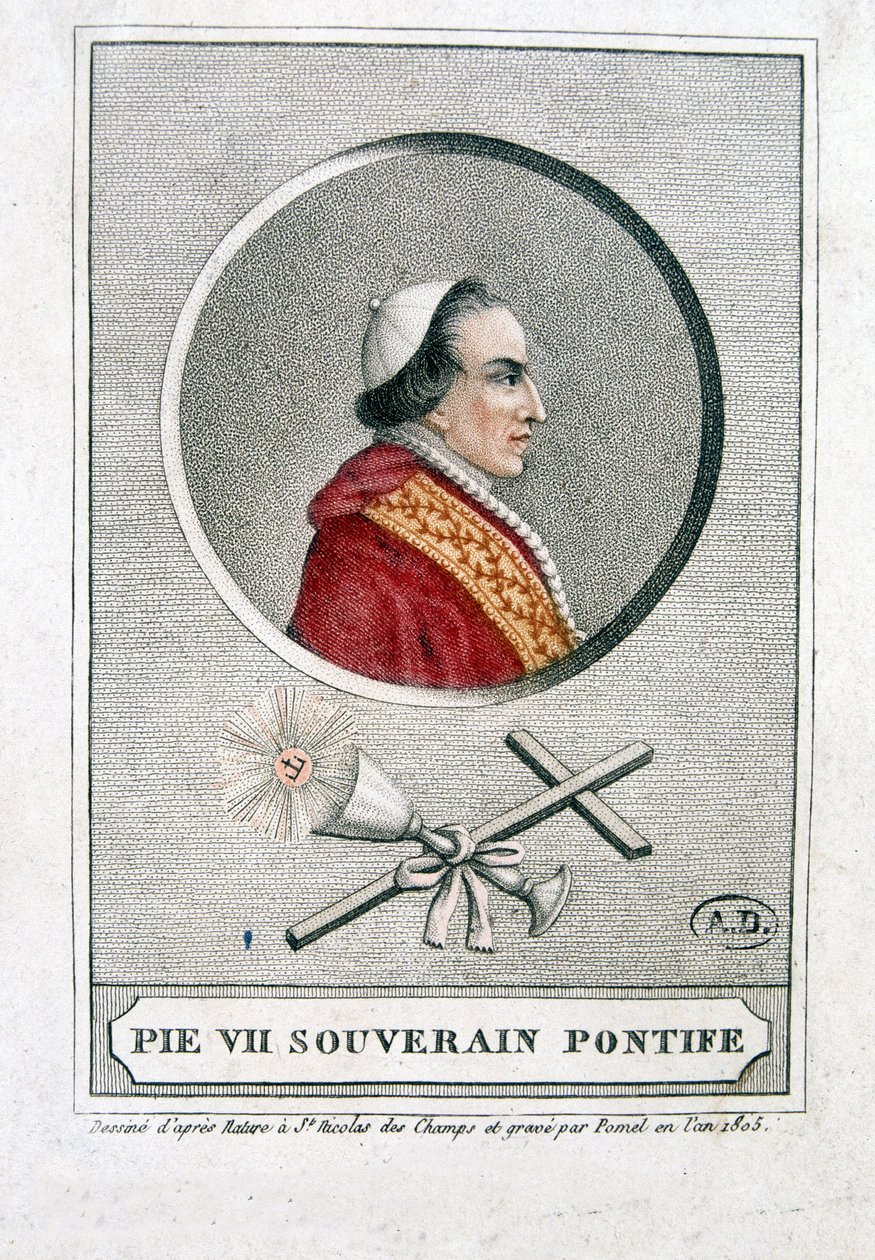 Portrait de Pie VII (1742 - 1823) en médaillon - gravure - Unknown artist