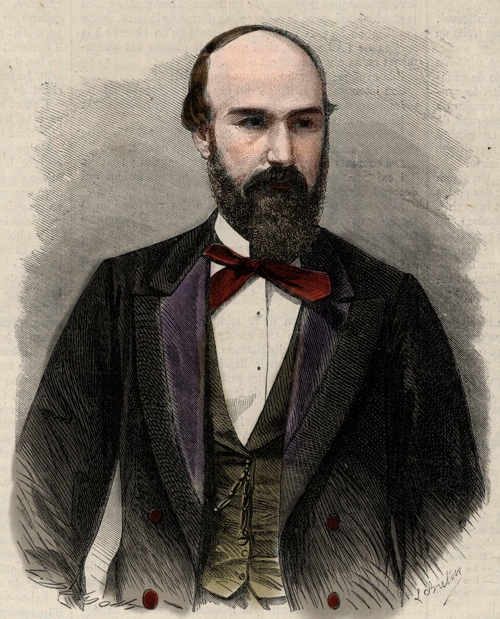 Portrait de Santos Gutierrez (1820-1872), homme politique et ancien président des États-Unis de Colombie. Gravure dans « L