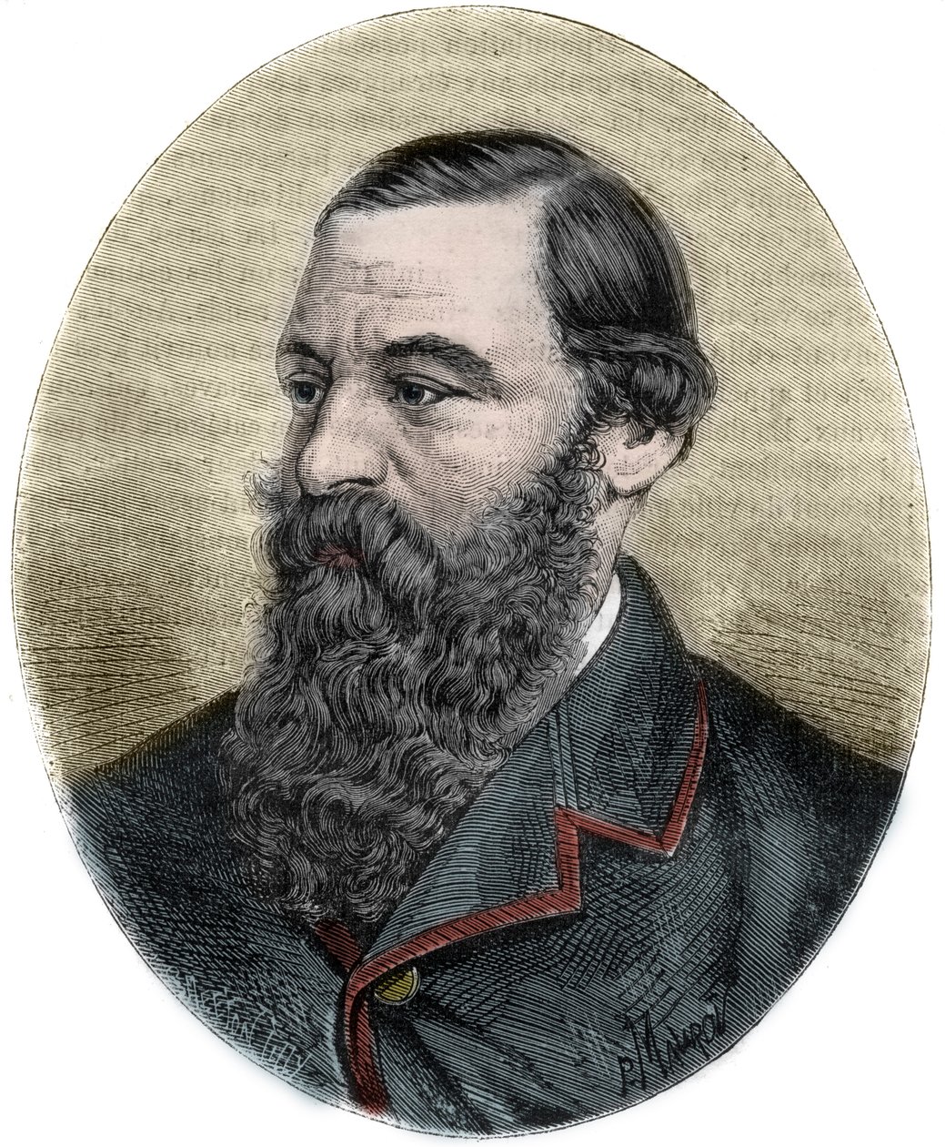 Portrait de Sir Samuel Baker (1821-1893) gravure de Picturesque Histoire des grands voyages au XIXe siècle. 1877 - Unknown artist