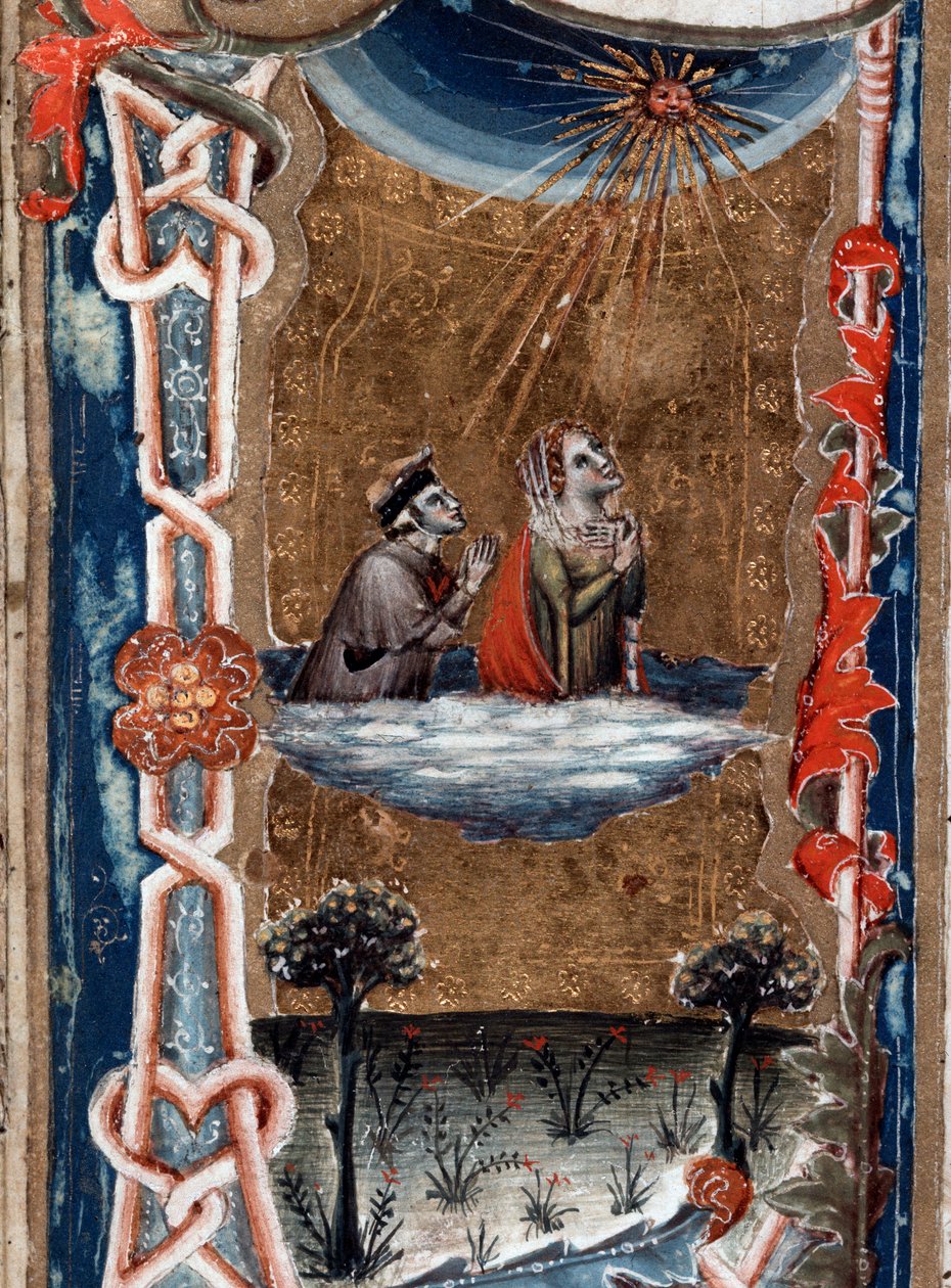 Portrait du poète italien Dante Alighieri avec Béatrice, dans la Divine Comédie - miniature - Unknown artist