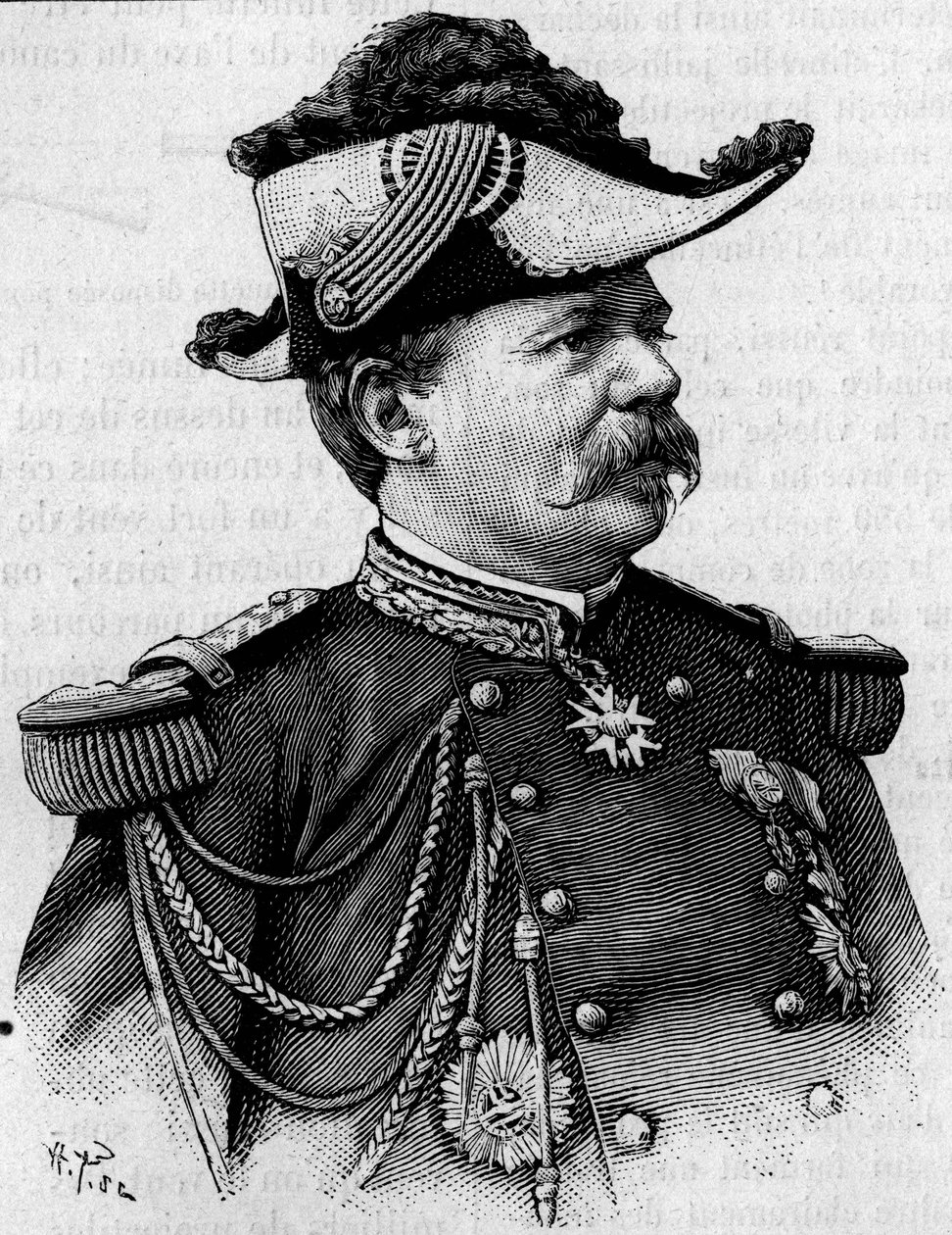 Portrait du général français François Perrier (1833-1888). Gravure dans « La Nature : revue des sciences et de leurs applications aux arts et à l
