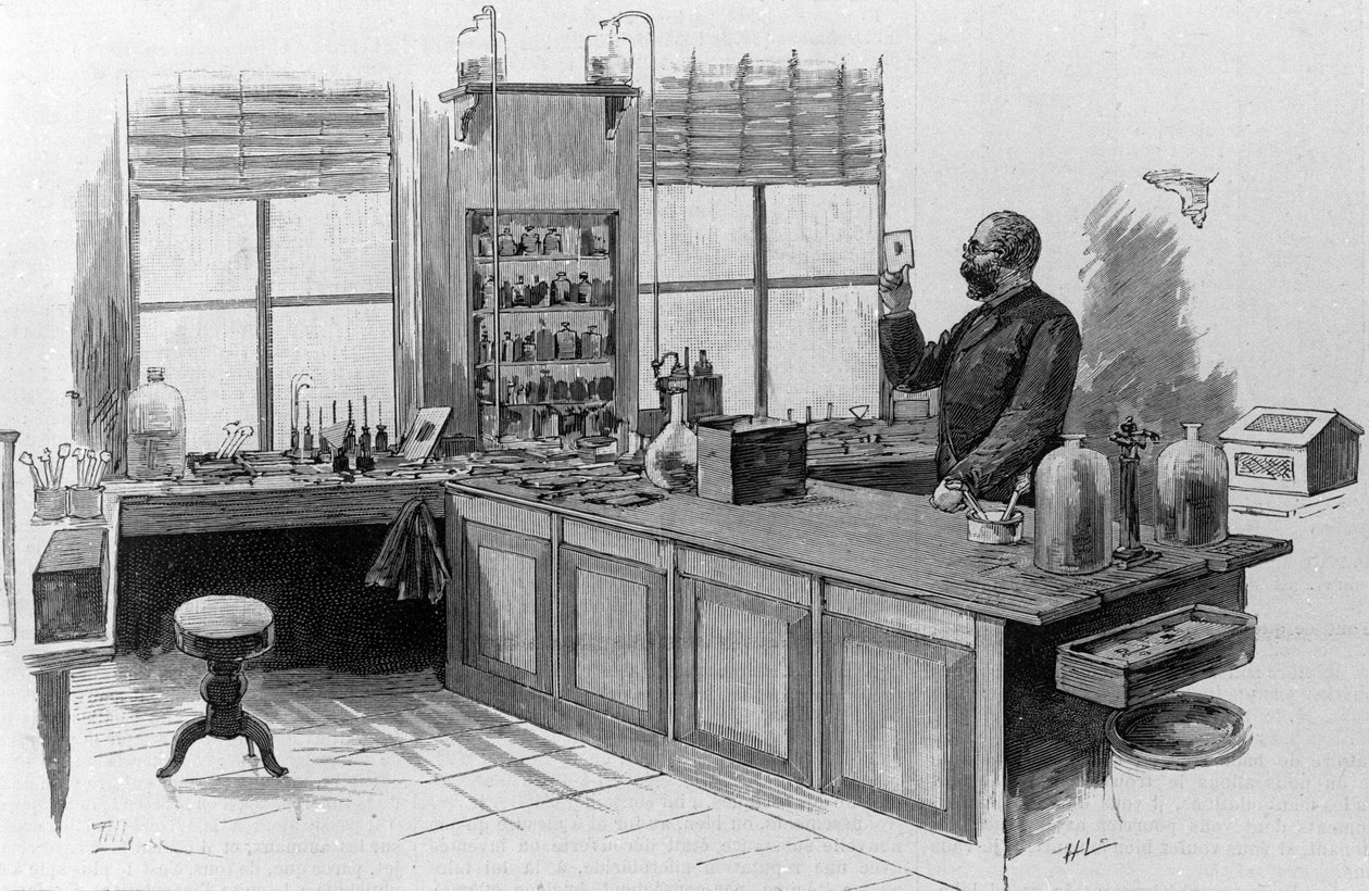 Portrait du médecin allemand Robert Koch (1843-1910) dans son laboratoire - Unknown artist