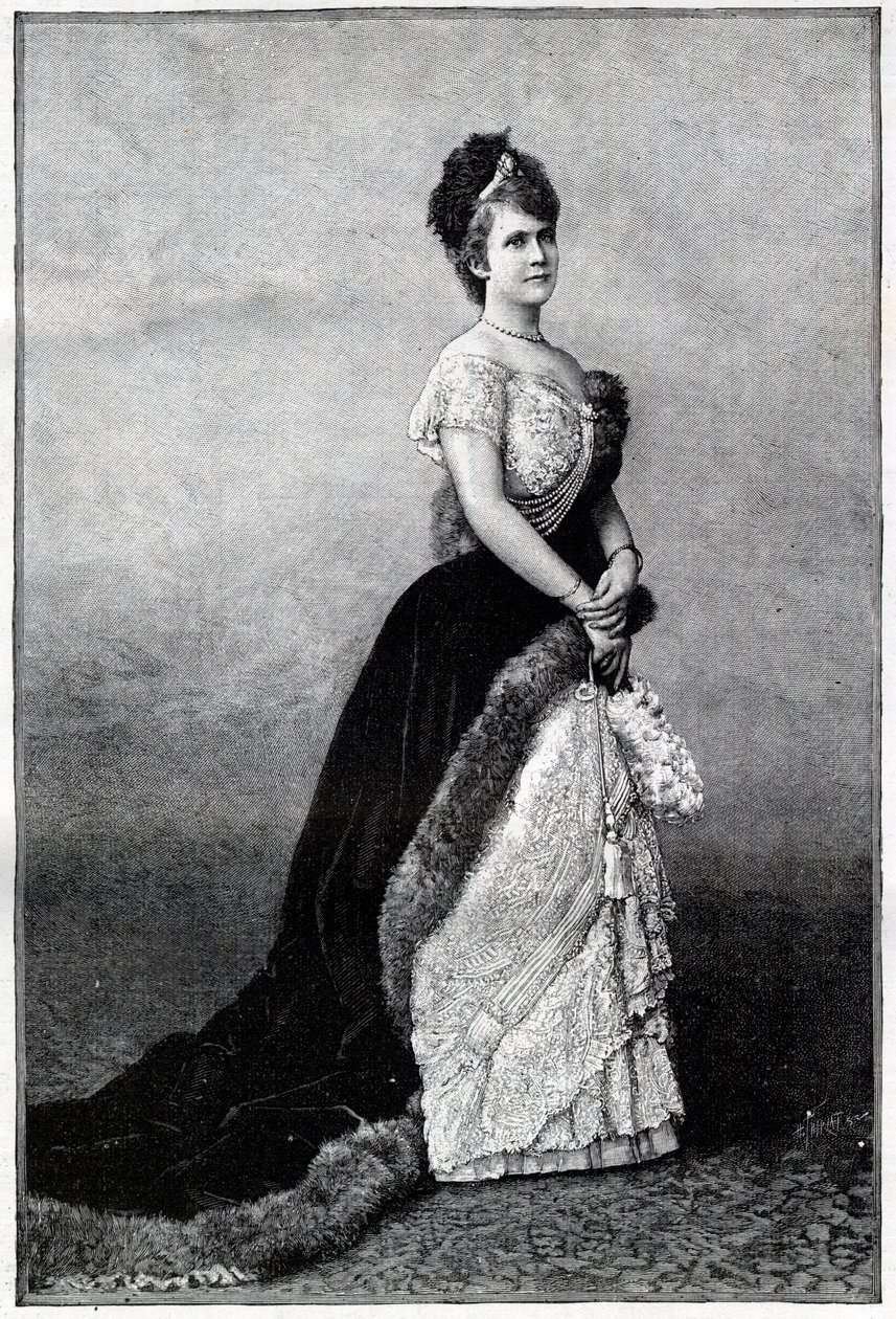 Portrait de la reine de Roumanie Elisabeth Pauline Ottilie Louise de Wied, connue sous le nom de Carmen Sylva (1843-1916), épouse du roi Charles Ier - Gravure de 1893 - Unknown artist