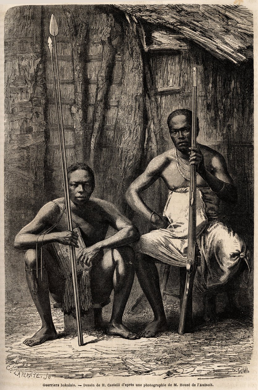 Portrait de deux guerriers Bakali. Dessin de H. Castelli pour illustrer le voyage au Gabon en 1861-1864 du Docteur Griffon du Bellay. Gravure dans « Le tour du monde », édité par Édouard Charton - Unknown artist