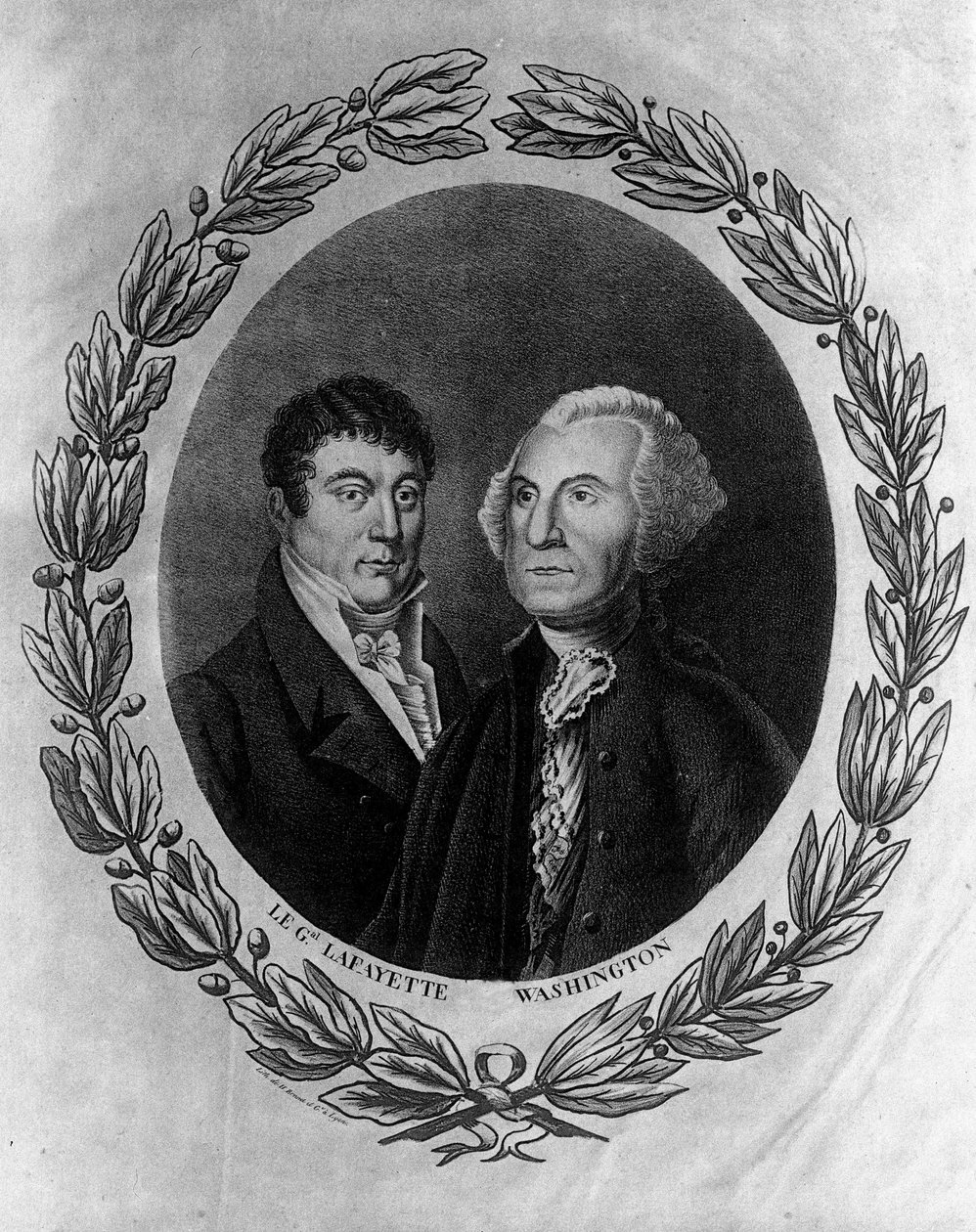 Portraits du Général La Fayette et de George Washington - gravure - Unknown artist