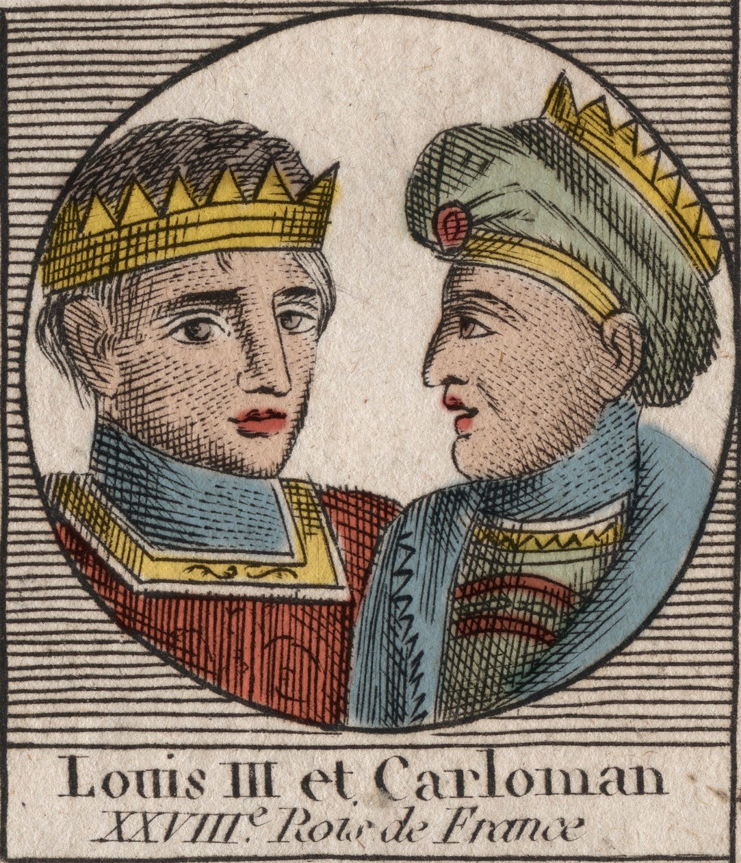 Portraits de Louis III (863/65-882) roi des Francs entre 879 et 882 et Carloman II (866-884), roi des Francs de 879 à 884 - gravure de Instruction sur l