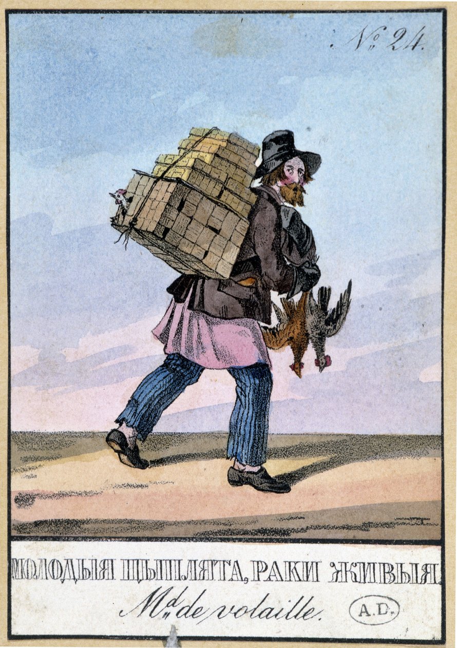 Marchand de volaille - Gravure du 19ème siècle - Unknown artist