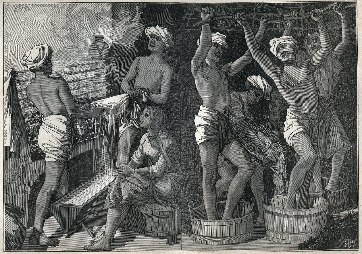 Préparation de la laque en Inde. Gravure de 1885 dans « Les arts et métiers illustrés » par Adolphe Bitard - Unknown artist