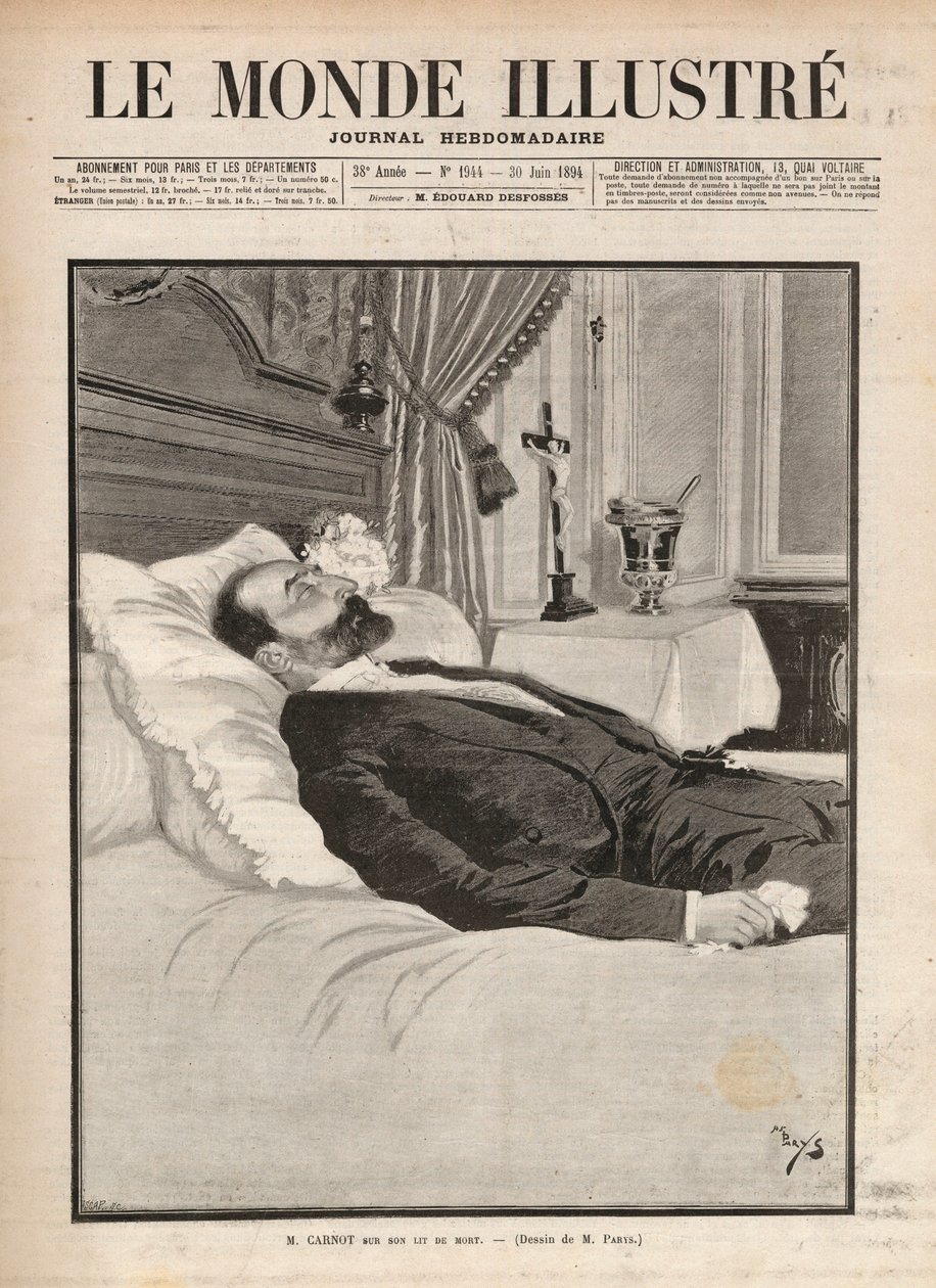 Le président de la république Sadi Carnot (1837-1894) sur son lit de mort, dans un contexte d